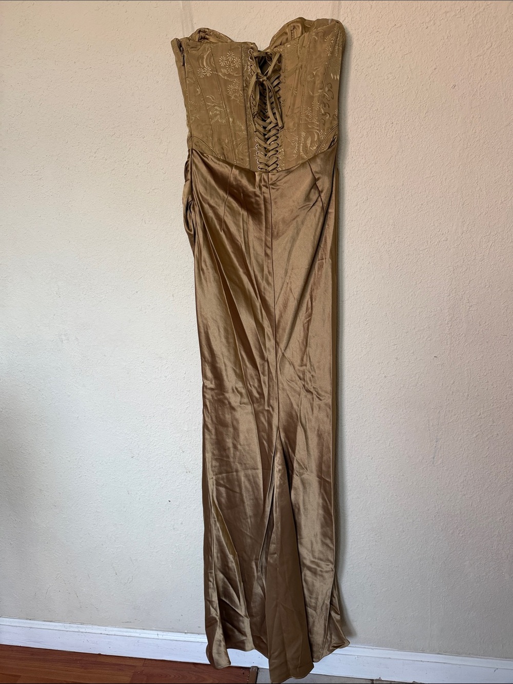 House of CB Aurelia bronze brocade satin Corset Maxi dress NWOT size S - Picture 10 of 14